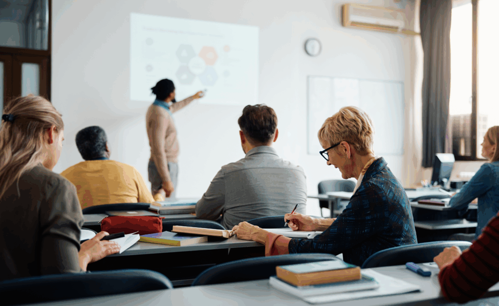 Adult learning new skills through online education