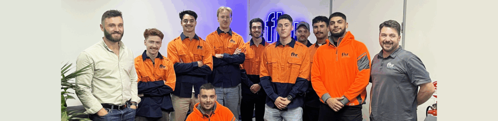 Group photo of FHR apprentices, showcasing the benefits when employers hire an apprentice electrician to build a skilled future workforce.